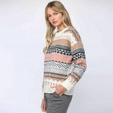 Vintage Fair Isle Multicolored Geometric Pattern Crew Neck Pullover Sweater